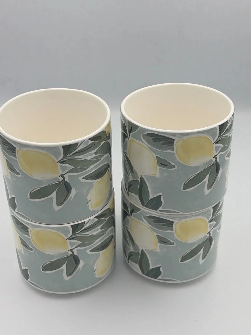 Pottery Barn Lot of 4 Coffee Mugs Rebecca Atwood Lemon Stoneware Cups